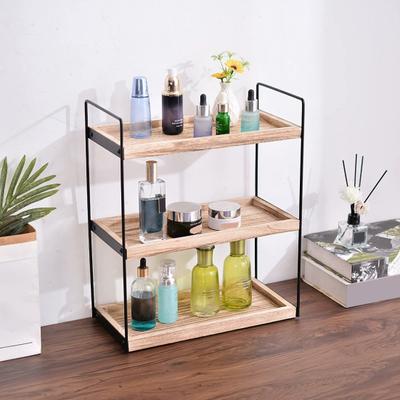 Desktop Multi-layer Storage Rack Bathroom Counter Organizer Wood Construction High Stability Makeup Organizer Storage Shelf