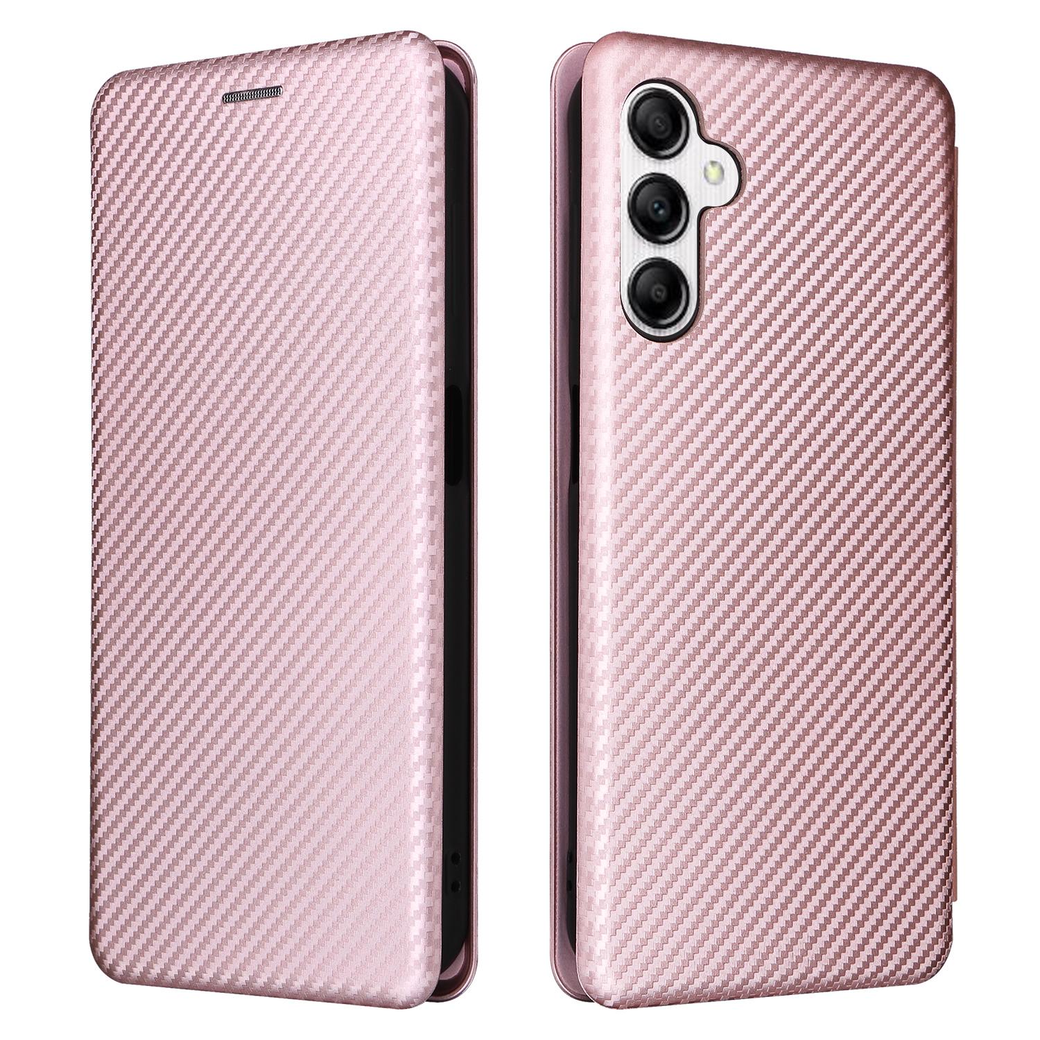 

PU Leather Magnetic Phone Case for Samsung Galaxy A14 5G/A14 4G Stand Card Holder Slot Carbon Fiber Pattern Phone Cover Rose Gold