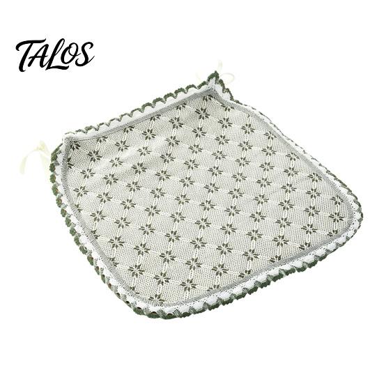 Tapis de Chaise Bordure Dentelle Rétro Coton Lin avec Liens, Style Bohème à Rayures et Carreaux Garniture de Siège de Salle à Manger, Respirant pour Tapis de Bureau d'Ordinateur