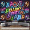 Karaoke Party Photo Booth Background, Neon Microphone & Vinyl Record Backdrop for Themed Events