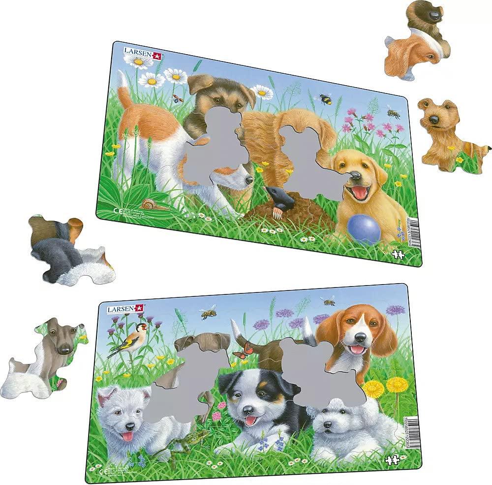 LARSEN Puppy 9-Piece Dog Animal Puzzle Set, Jigsaw Puzzle, Paper and Board Puzzle, for Girls and Boys Ages 2, 3, and 4, Perfect As a Preschool Entry