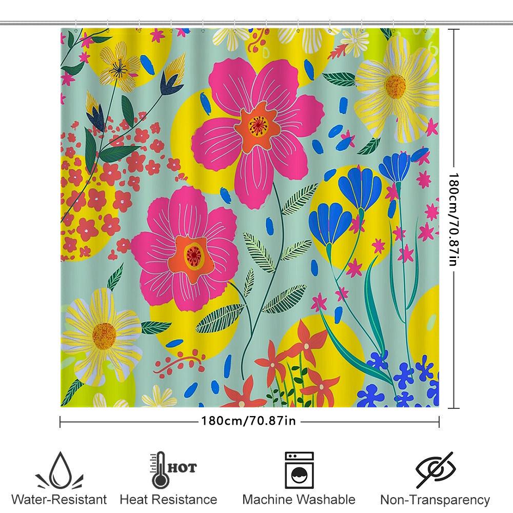 Floral Shower Curtain Botanical Pattern Waterproof Bathroom Decor Nature Theme Fabric Backdrop Artistic Design Home Textile