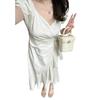 Summer French High-end Temperament Dress Women's Large Size Slightly Fat Mm Thin Waist Strap Ruffle Edge Fishtail Skirt