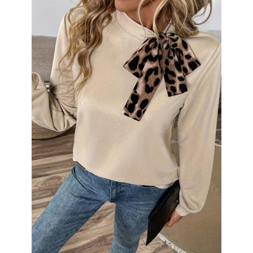 YYFS Women's Fashion Casual Spring Autumn Leopard Print Long Sleeve O-Neck Blouses & Shirts