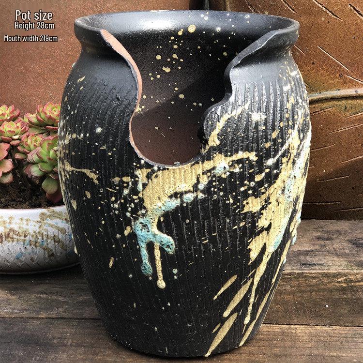 Handmade Retro Ceramic Pot - Purple Clay Succulent Planter with Jade Pendant