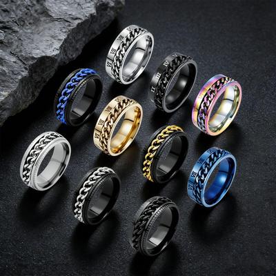 Roman Numeral Stainless Steel Spinner Ring