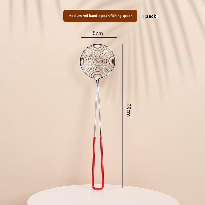 Pearl Strainer, Stainless Steel Red Handle Pearl Powder Round Spoon, Hot Pot Strainer, Bubble Milk Tea Strainer, Deep Net Scooping