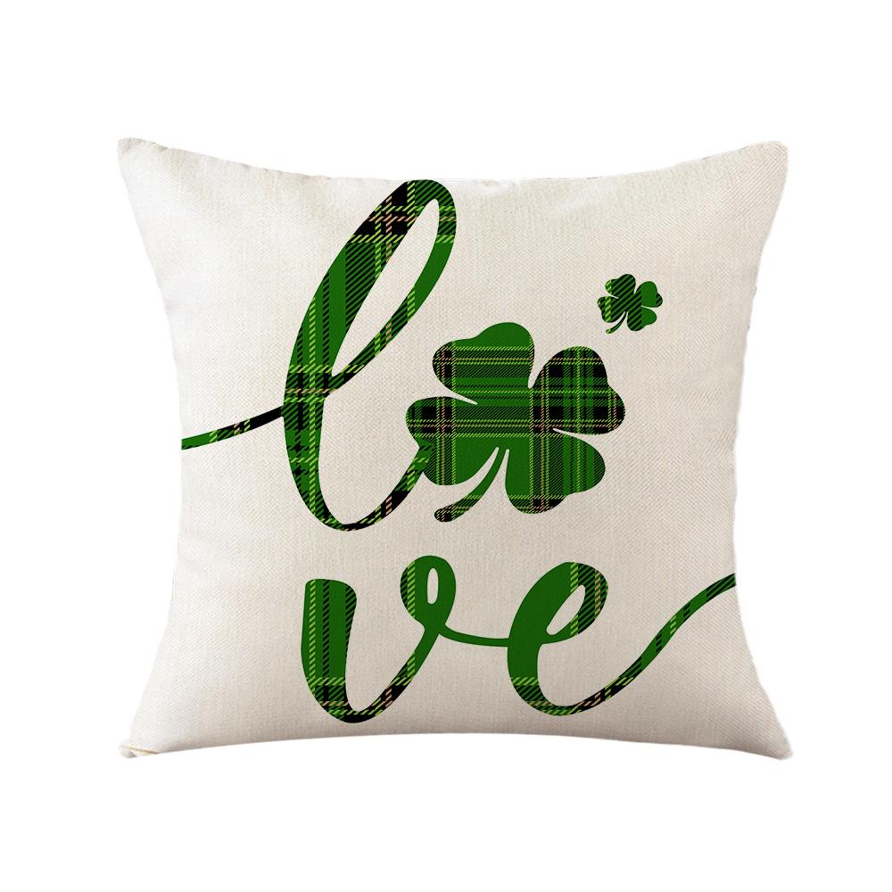 St. Patrick's Day Pillow New Plaid Clover Plant Print Pillow Sofa Cushion Linen Pillow Cover