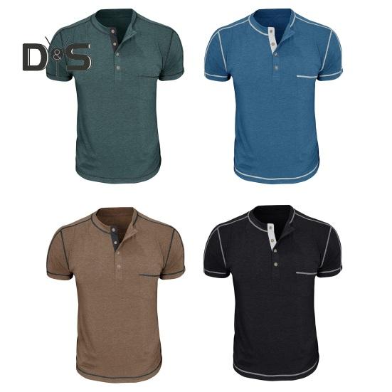 Pánské tričko s náprsní kapsou Kulatý výstřih Límec na knoflíčky Tričko s krátkým rukávem Ležérní letní top pro domov, posilovnu, streetové nošení