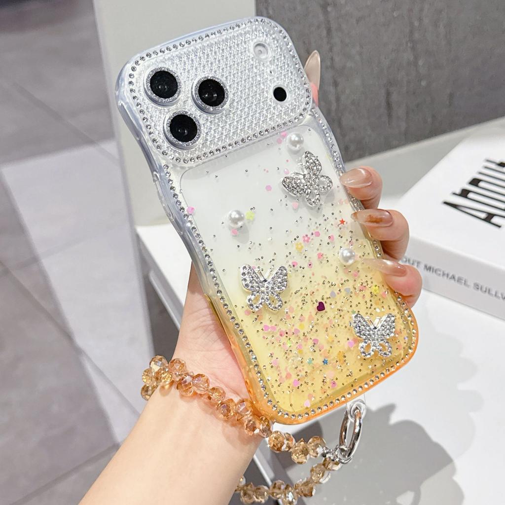 Star diamond Epoxy is suitable for Apple 15PROMAX mobile phone case love glitter with pearl rhinestone butterfly 14Pro.