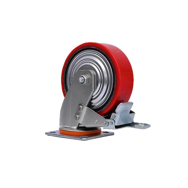 Heavy Duty Silent Polyurethane Swivel Caster, Wear-Resistant Flat Tread, 4/5/6/8 Inch, High Load Capacity