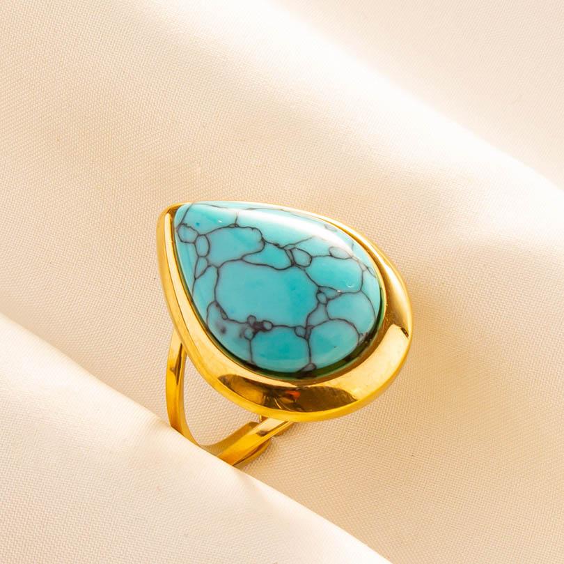 Turquoise Finger Jewelry Long Oval Sun Heart Water Drop Stainless Steel Rings For Women Men Accessories Gold Plated Open Anillos