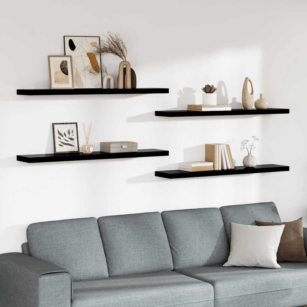 Floating Shelves Set 4 pcs. High Gloss Black 120 x 23.5 x 3.8 cm MDF