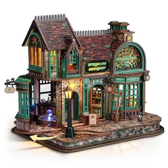 FUNPOLA Magic Bookstore V2 3D Wooden Puzzle LED Light Assembly Kit Advanced Level Difficult DIY Architectural Model Time Killer Adult Use Interior 447