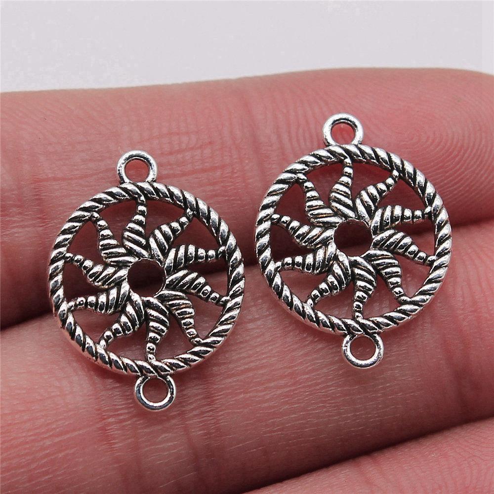 Flower Petal Connectors Botanical Themed Antique Bronze Zinc Alloy Jewelry Making Connect Charms Extender Connectors