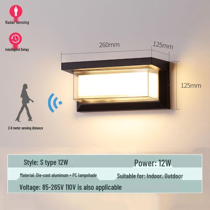 Waterproof Minimalist LED Wall Light with Smart Sensor for Outdoor Use