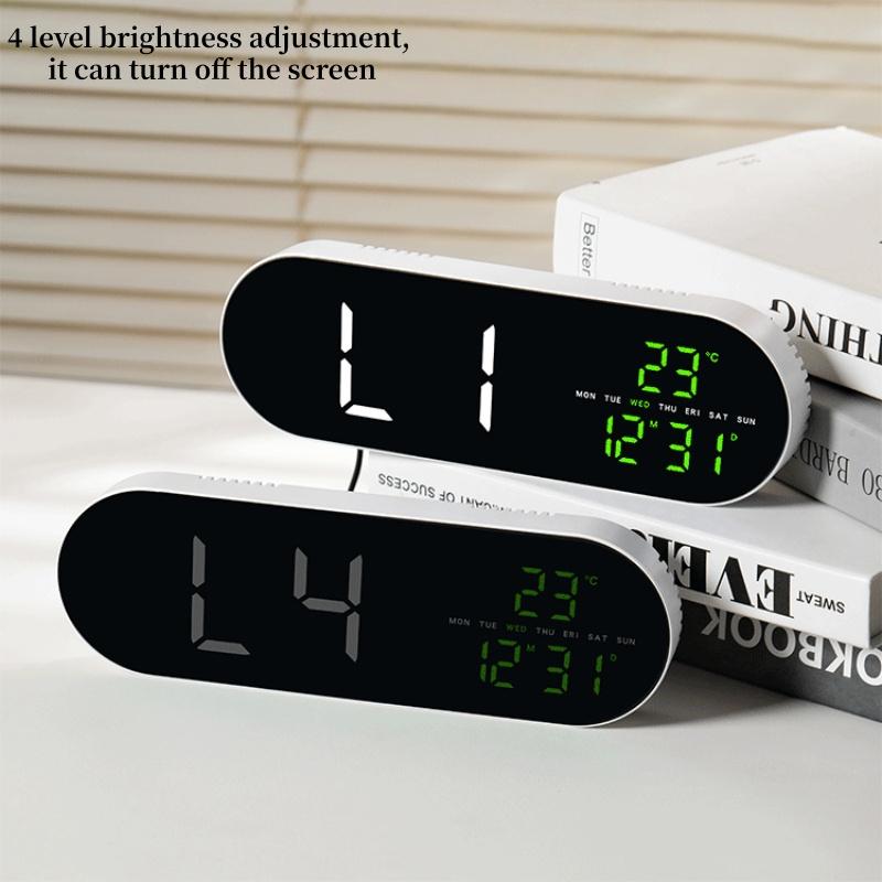 Digital Wall Clock Temperature LED Clock Week Date 2 Alarms Brightness Adjustment Timer Snooze Second 12/24H USB Powered Clock