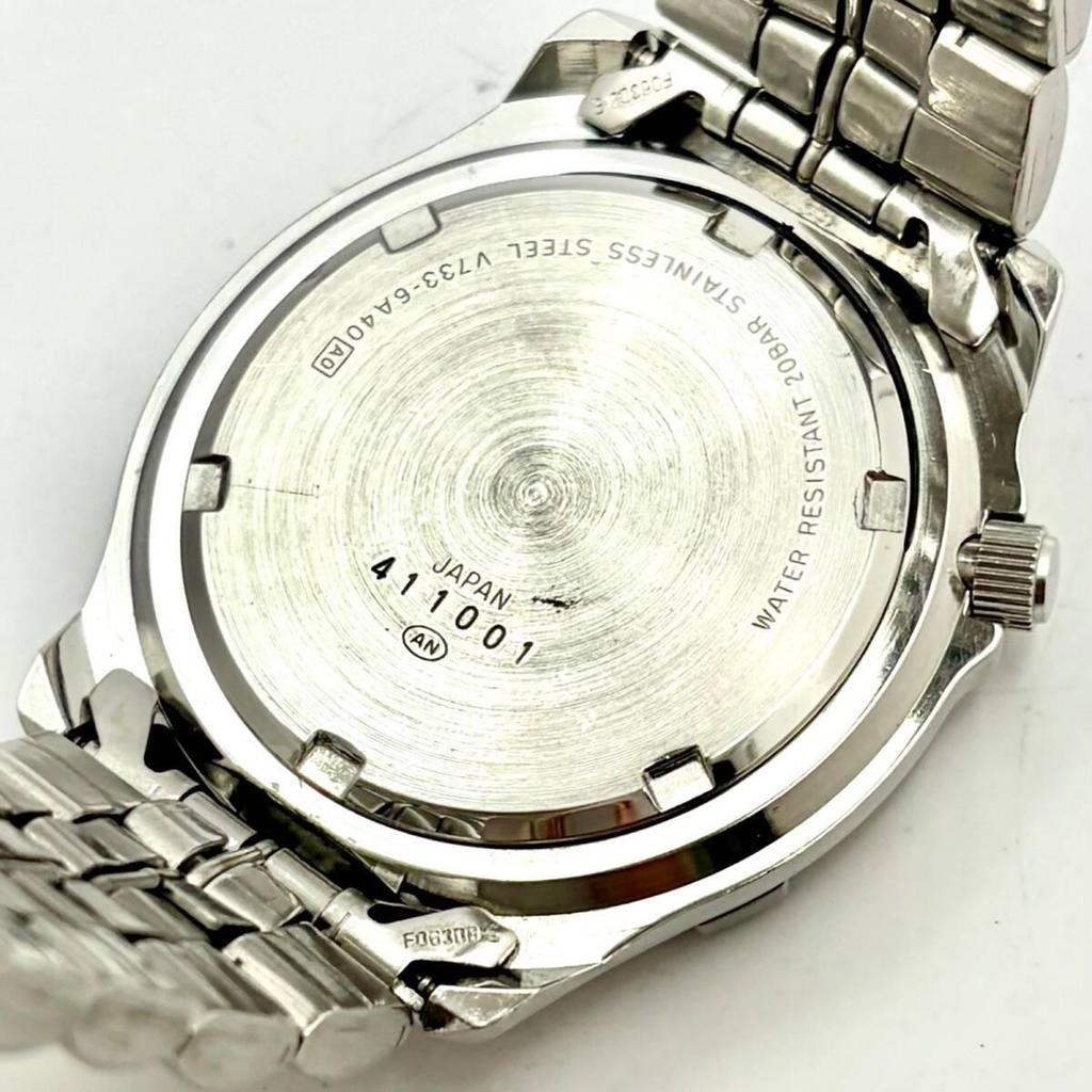 Used [New Battery] SEIKO ALBA AQUA GEAR Men's Watch Rotating Bezel Silver Day-Date V733-6A40 411001