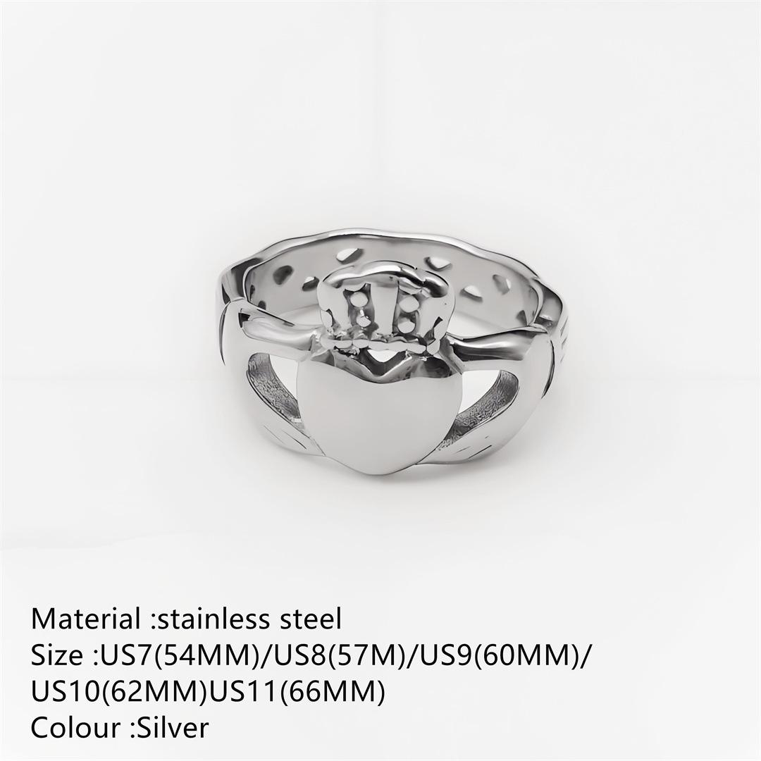 

Vintage French Crown Stainless Steel Heart Ring: Fashionable, Unique, Versatile Jewelry 66MM Circumference-US11