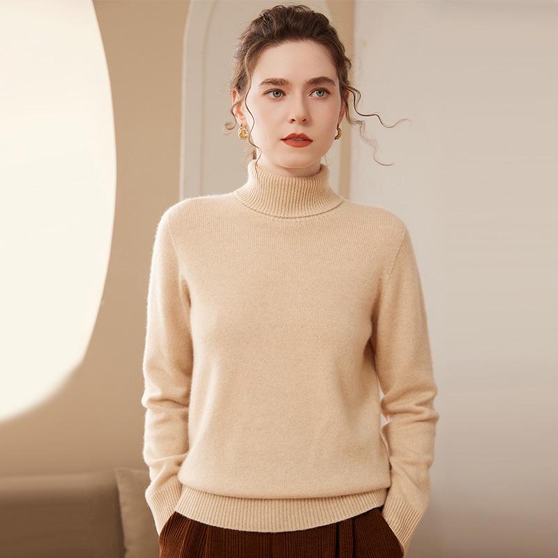 Women's High Collar Cashmere Sweater - Thick and Warm Autumn/Winter Pullover Knitwear