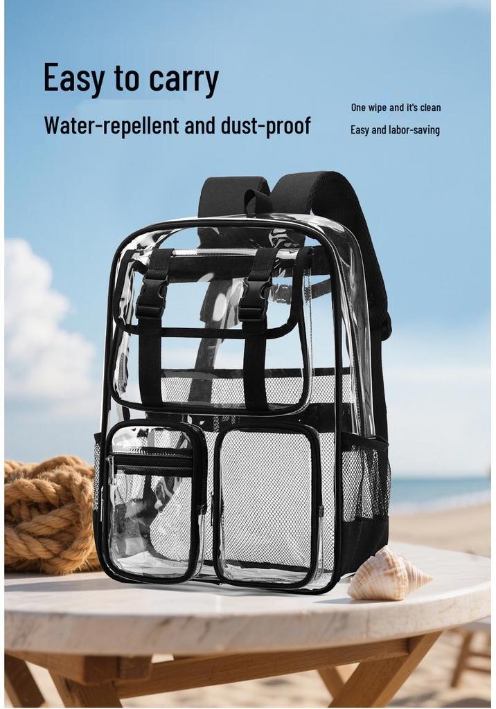 New Clear Double Shoulder Large Capacity Waterproof PVC Outdoor Backpack for Students