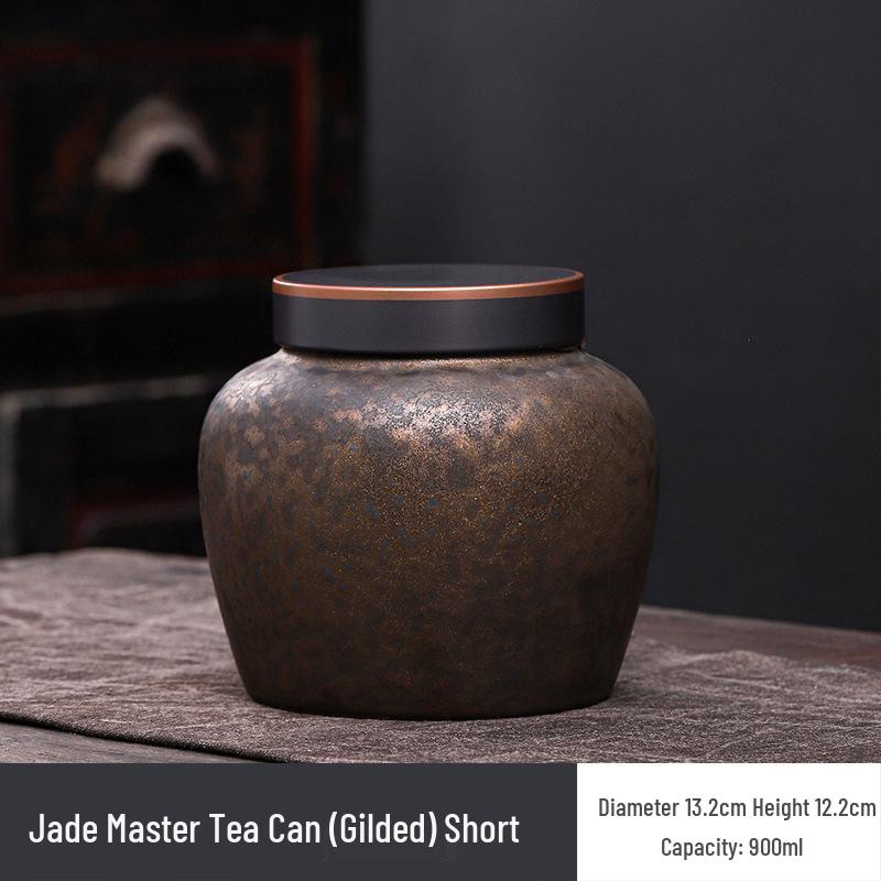 Gilded Ceramic Tea Canister: Moisture-Proof Retro Storage for Pu'er Tea - High-Grade Souvenir Box