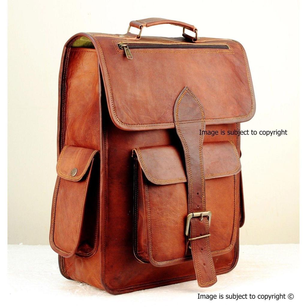 Men's Natural Leather Laptop Bag Genuine Rucksack Travel Backpack 16" Laptop Bag