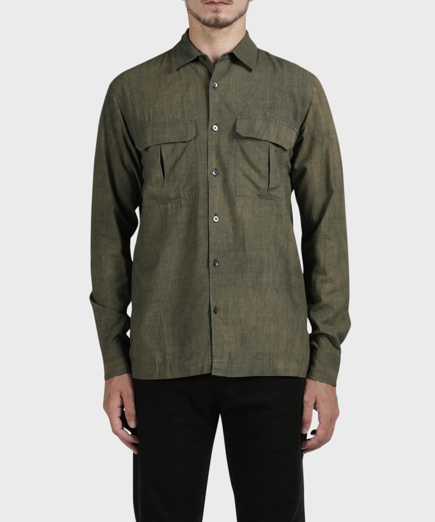 Panicalle Khaki Relaxed Fit Washed Pocket Shirt Khaki/S