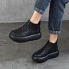 Women's Retro Handmade Genuine Leather Platform Ankle Boots - 2025 Design, Knitted Thick Sole, First Layer Cowhide Cotton Boots