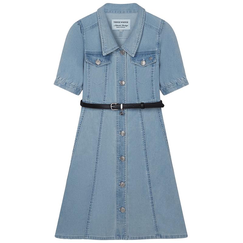 

Teenie Weenie Women s Casual Blue Puff Sleeve Denim A-Line Dress M (165)