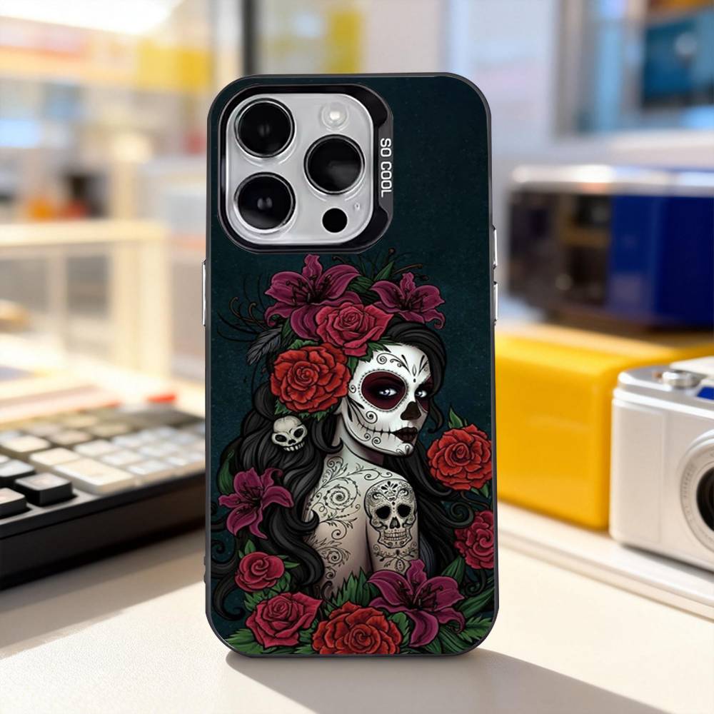 Dead Mexican Catrina Skull For iPhone 11,12,13,14,15,16,17,Pro,Max,Plus,E,Air,Mini Phone Case IMD Matte Black