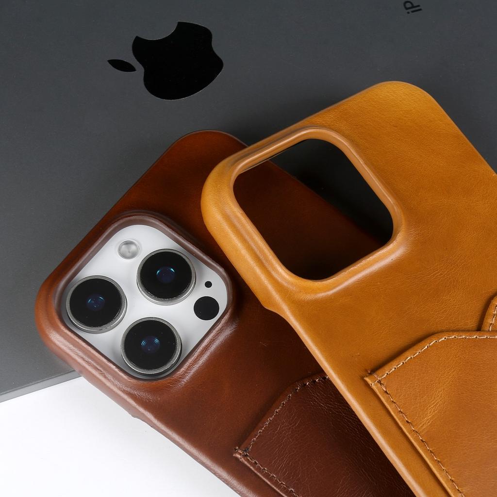 Premium Card Slot Genuine Leather Case For Iphone 16 Pro Max Cases 15 13pro 14pro 12 11 Aesthetic Vintage Phone Back Cover Coque