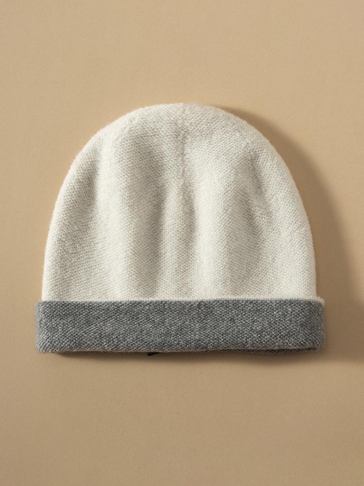 Women's Double-Sided 100% Pure Cashmere Beanie - Versatile Warm Knit Hat for Autumn/Winter