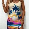 Beach Sunset Dress Fashion Women Sleeveless Palm Tree Print Sundress Summer Tropical Holiday Party Dresses New Female Clothing