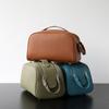 Genuine Leather Makeup Bag Women Portable Travel Toiletry Case Minimalist Chic Design With Chain Strap