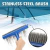 1Pcs 10 Inch Heavy Duty Algae Brush Anti-Rust Stainless Steel Bristle Cleaning Tool for Hot Tub Pond Swimming Pool