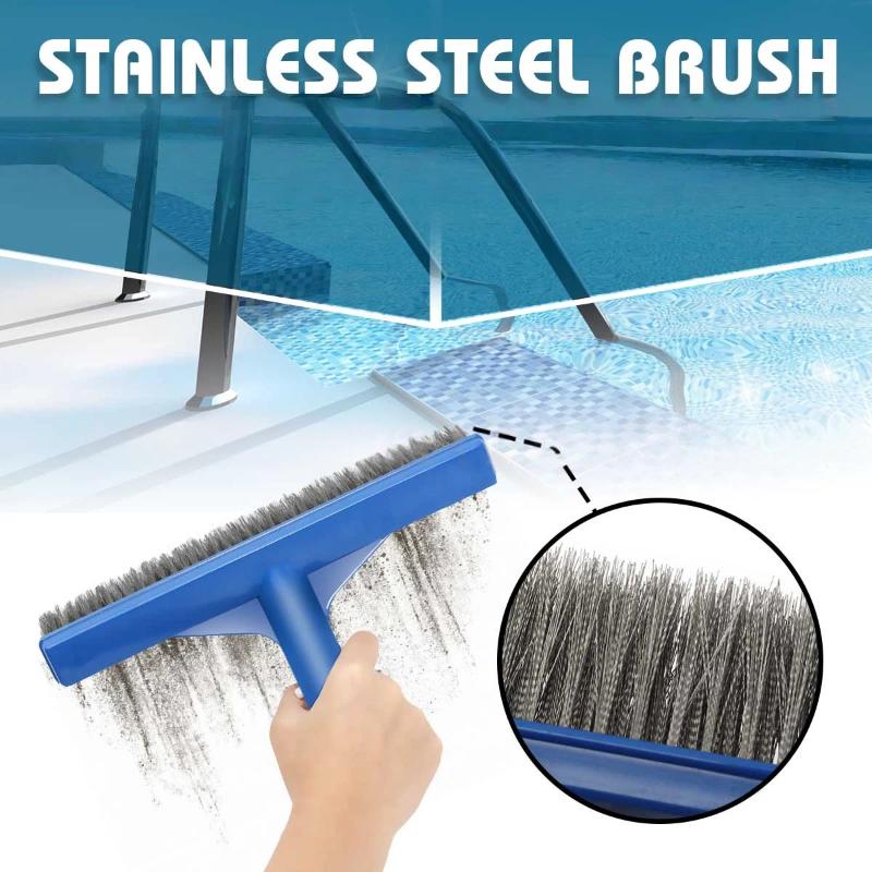 1Pcs 10 Inch Heavy Duty Algae Brush Anti-Rust Stainless Steel Bristle Cleaning Tool for Hot Tub Pond Swimming Pool