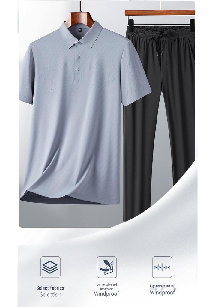 Men's Summer Cool Set: Short Sleeve T-shirt & Breathable Long Pants