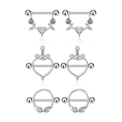 Chique Hypoallergene Tepelpiercings voor Vrouwen 316L Roestvrij Staal Hart Bloem CZ Barbell Tepelpiercing Piercing Sieraden