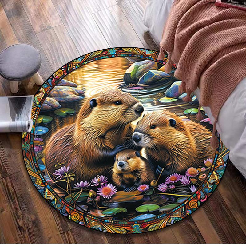 Animal Circular Rug - Office Decorative Carpet For Living Room Bedroom Door Mat Floor Rug Computer Chair Area Rug