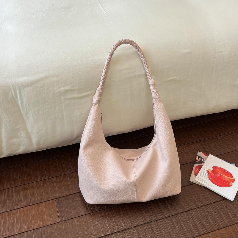 Stylish Faux Leather Hobo Bag with Braided Shoulder Strap Slouchy Large Capacity Zip Top Tote Purse