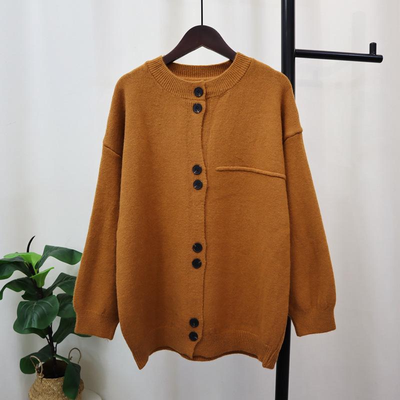 Gray Loose Lazy Wind Knitted Cardigan Women's Autumn and Winter Soft Waxy Sweater Jacket Design Top