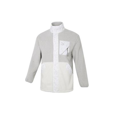 Paisley Cashew Print Pocket Patch Faux Shearling Fleece-Lined Collar Logo Jacket Men Outerwear Light-Grey 534984-09