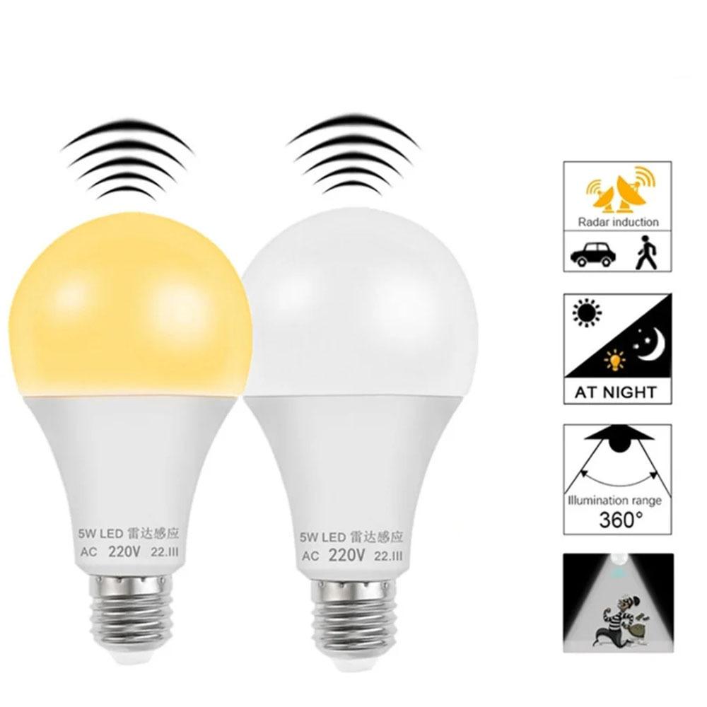 E27 85В-265В Микроволновый Радар Датчик Движения Лампочка Светодиодная Лампа Автоматическая Умная Инфракрасная Лампочка Энергосберегающая Дом Крыльцо Лестница Коридор 12W белый