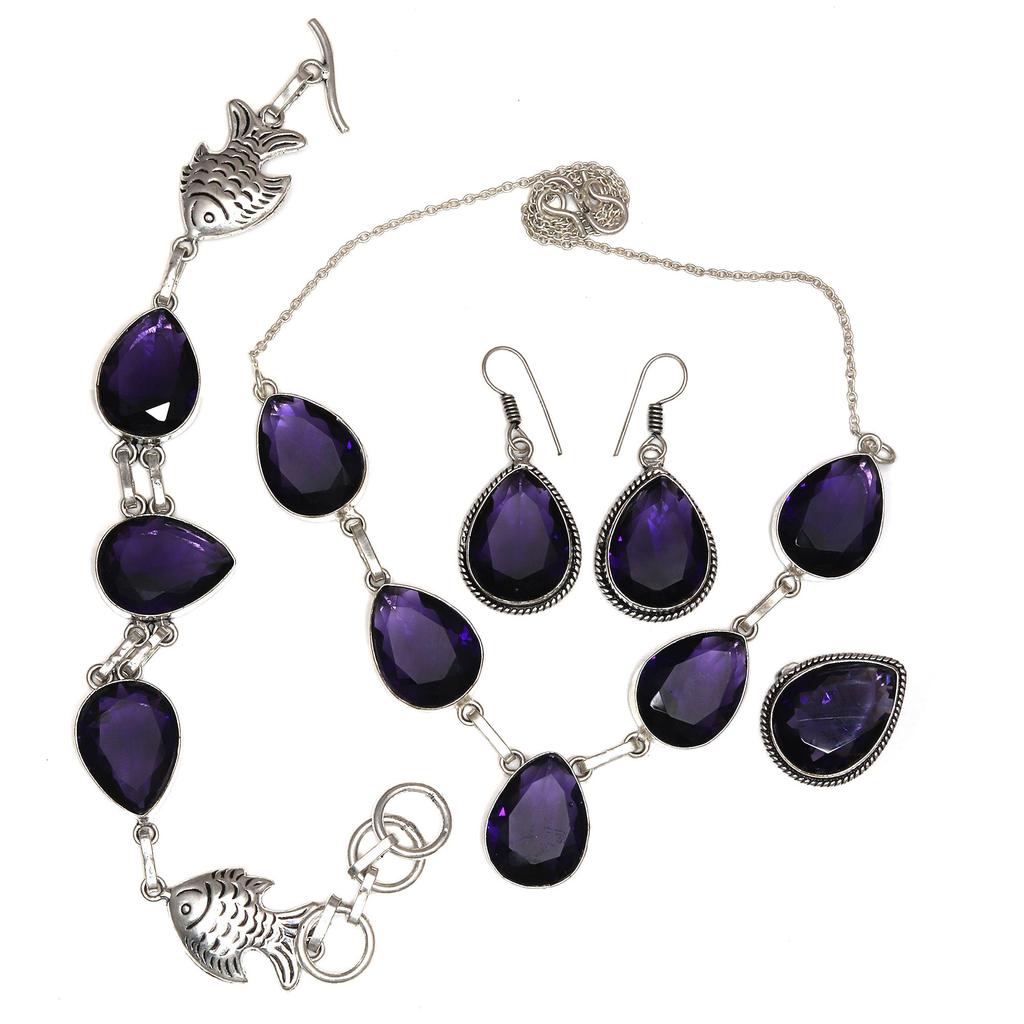 Necklace Bracelet Amethyst Set Jewelry Crystal Quartz Pendant Natural Stone