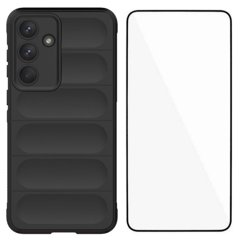 

For Samsung Galaxy S25 FE TPU Case WANLONFENG HD Series Anti Slip Phone Cover with Tempered Glass Black