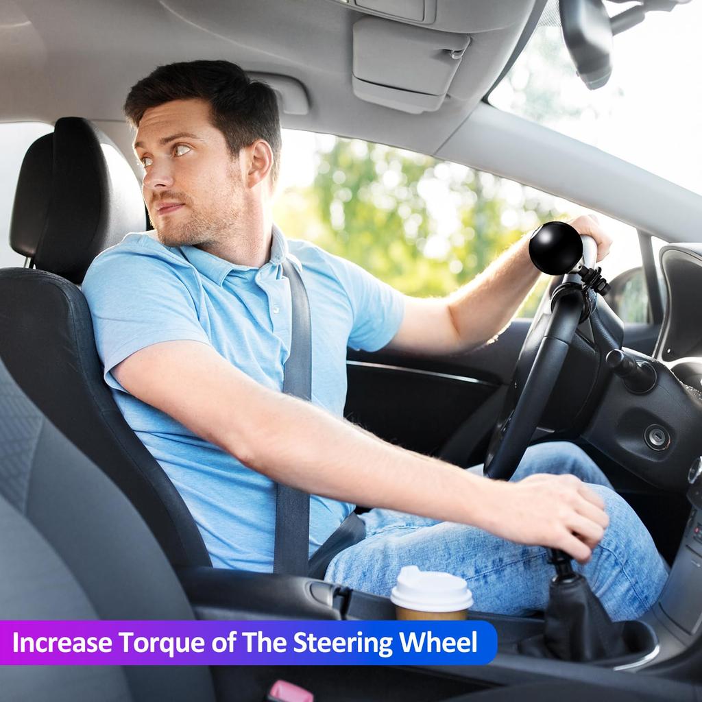 Tallew Black Steering Wheel Knob Spinner Suicide Knob 360 Degree Rotating Steering Wheel Accessories for 2-Piece 8-Ball Cars, Trucks, Semi-Tractors