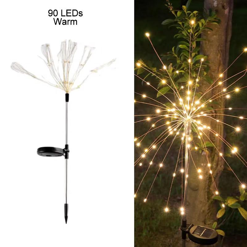 Outdoor Solar Powered Fireworks Lights 8 Modes Garden Waterproof Lawn Lamp Dandelion Light For Yard Camping Christmas Decor
