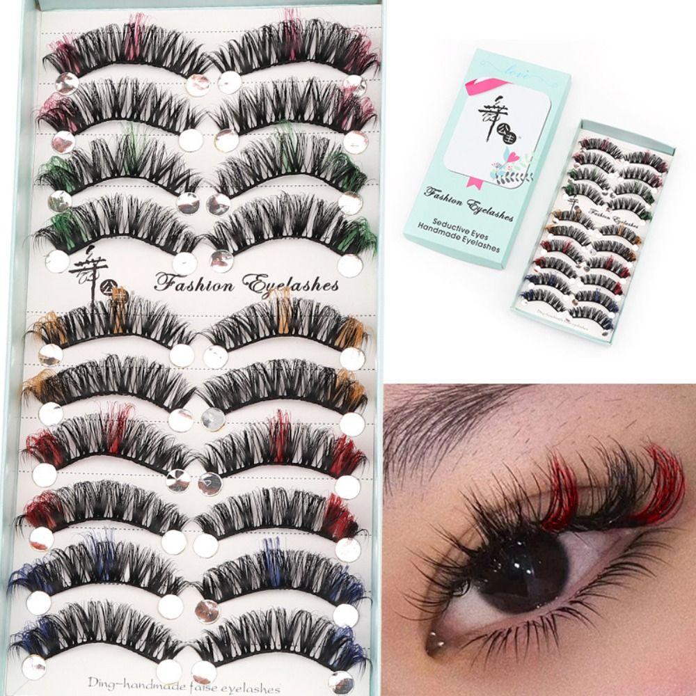 

10 Pairs Volume Fake Eyelashes Fluffy Eye Lashes Colorful Eyelashes Eye Extension Tools