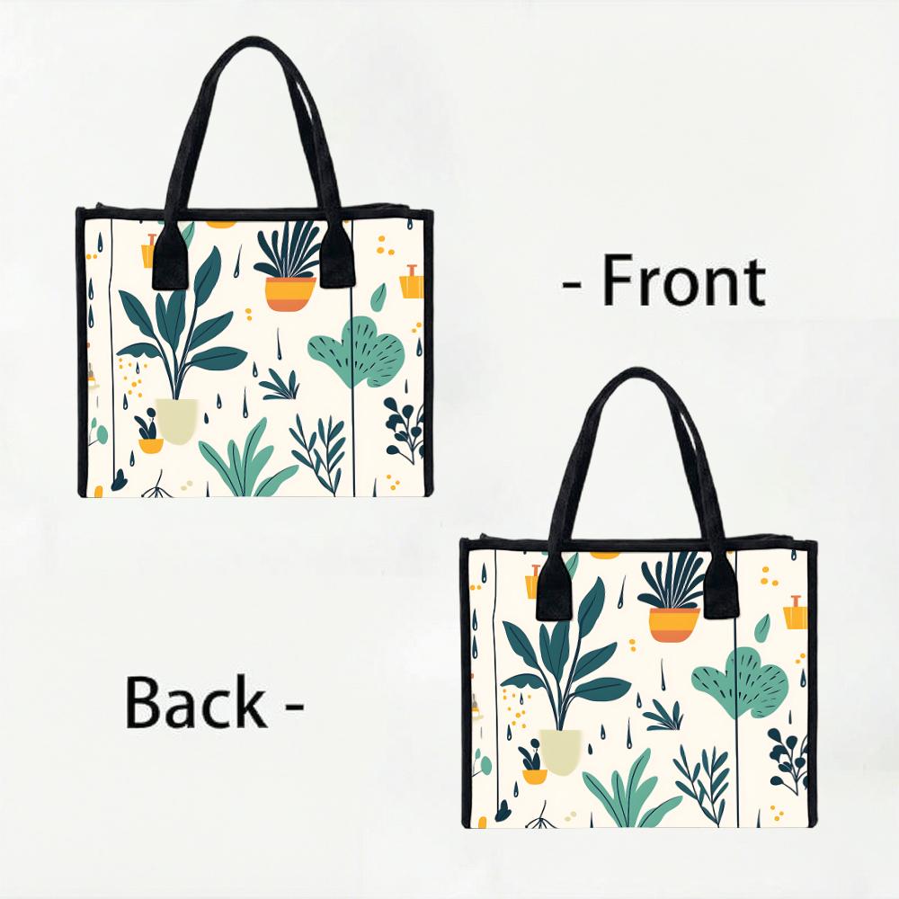 Cute Plant Printed Tote Bag Casual Large Capacity Shoulder Handbag for Daily Use